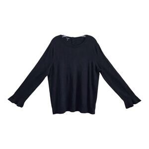 TALBOTS Women XL Sweater Black Long Sleeve bell Cuff Lambswool & Nylon Blend 44"